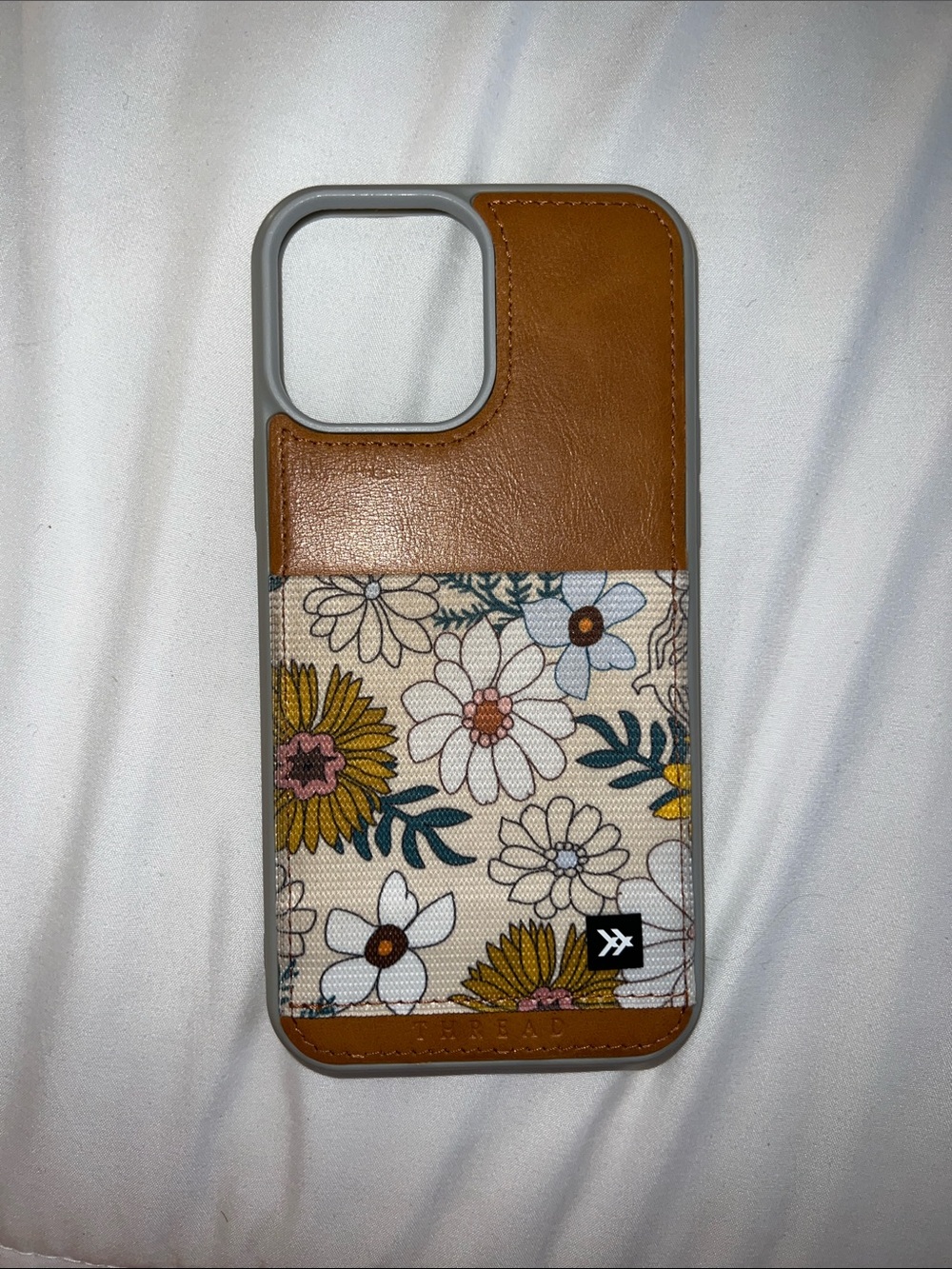 Leather & Floral Canvas Phone Case - Brown